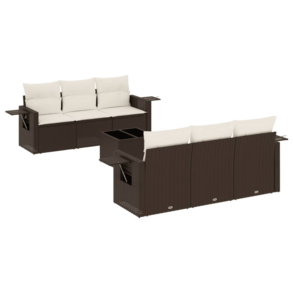 Set Divani da Giardino 7 pz con Cuscini Marrone in Polyrattan 3252250