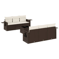 Set Divani da Giardino 7 pz con Cuscini Marrone in Polyrattan