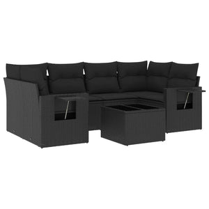 Set Divani da Giardino con Cuscini 7pz Nero Polyrattan
