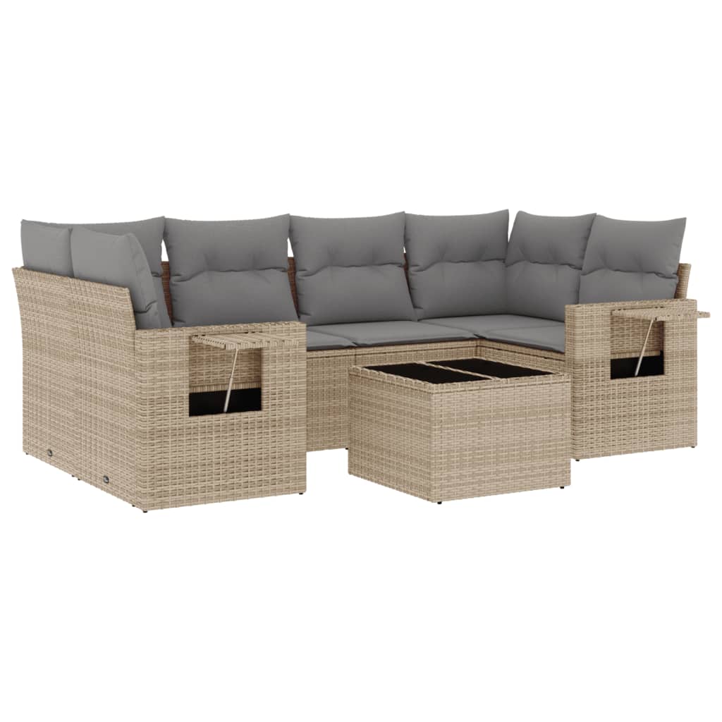 Set Divani da Giardino 7 pz con Cuscini Beige in Polyrattan 3252256