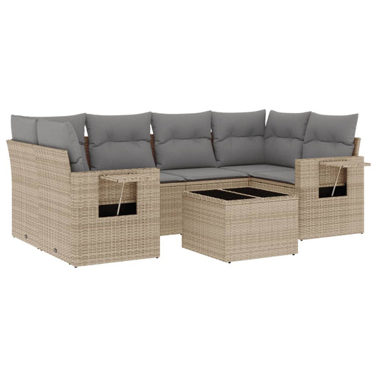 Set Divani da Giardino 7 pz con Cuscini Beige in Polyrattan 3252256