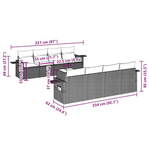 Set Divani da Giardino 9 pz con Cuscini Nero in Polyrattan 3252283