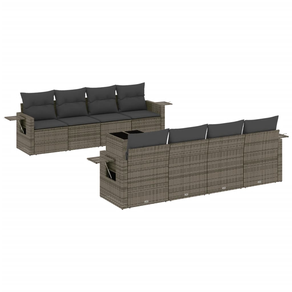 Set Divano da Giardino 9 pz con Cuscini Grigio in Polyrattan 3252287