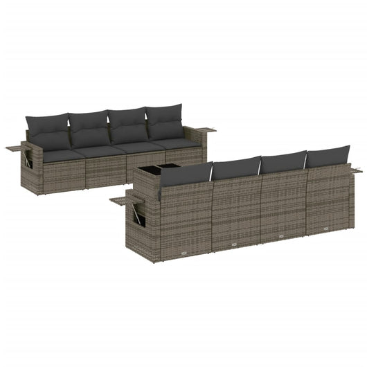 Set Divano da Giardino 9 pz con Cuscini Grigio in Polyrattan 3252287