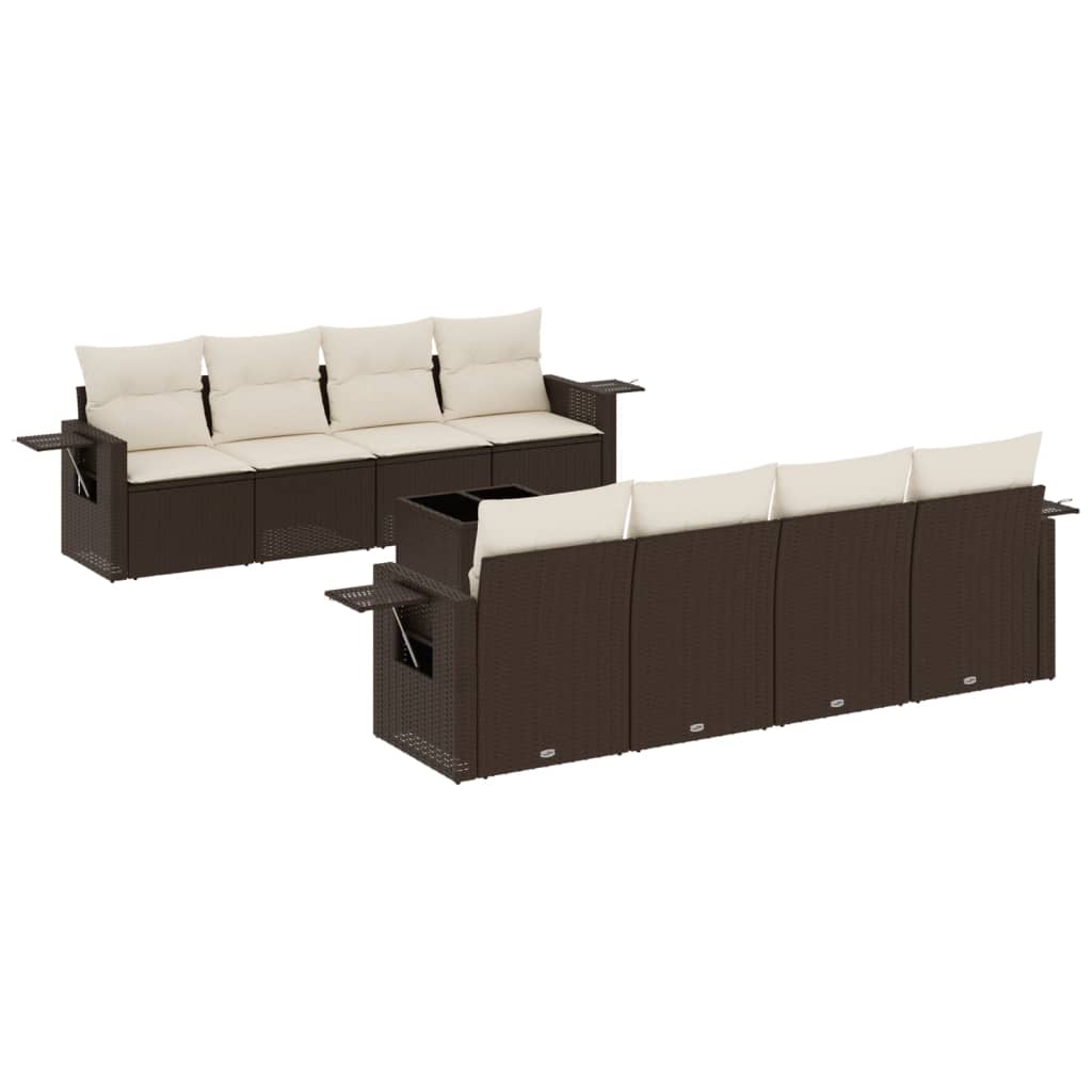 Set Divani da Giardino 9pz con Cuscini Marrone in Polyrattan 3252290
