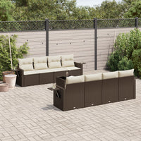 Set Divani da Giardino 9pz con Cuscini Marrone in Polyrattan