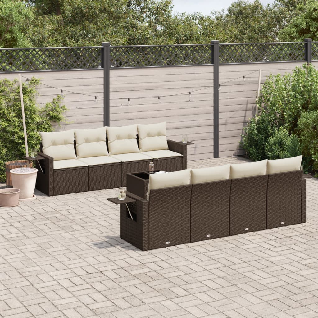 Set Divani da Giardino 9pz con Cuscini Marrone in Polyrattan 3252290