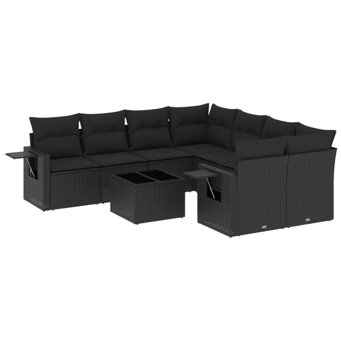Set Divani da Giardino 9 pz con Cuscini Nero in Polyrattan