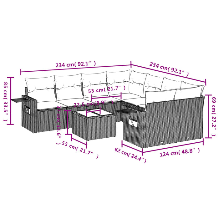 Set Divani da Giardino 9 pz con Cuscini Nero in Polyrattan