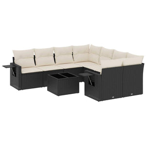 Set Divani da Giardino 9 pz con Cuscini Nero in Polyrattan