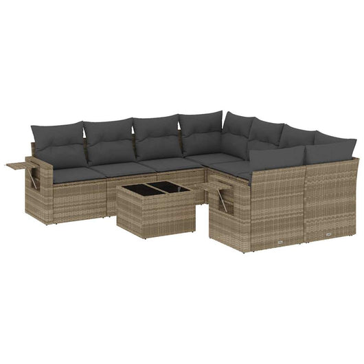 Set Divano da Giardino 9pz con Cuscini Grigio Chiaro Polyrattan
