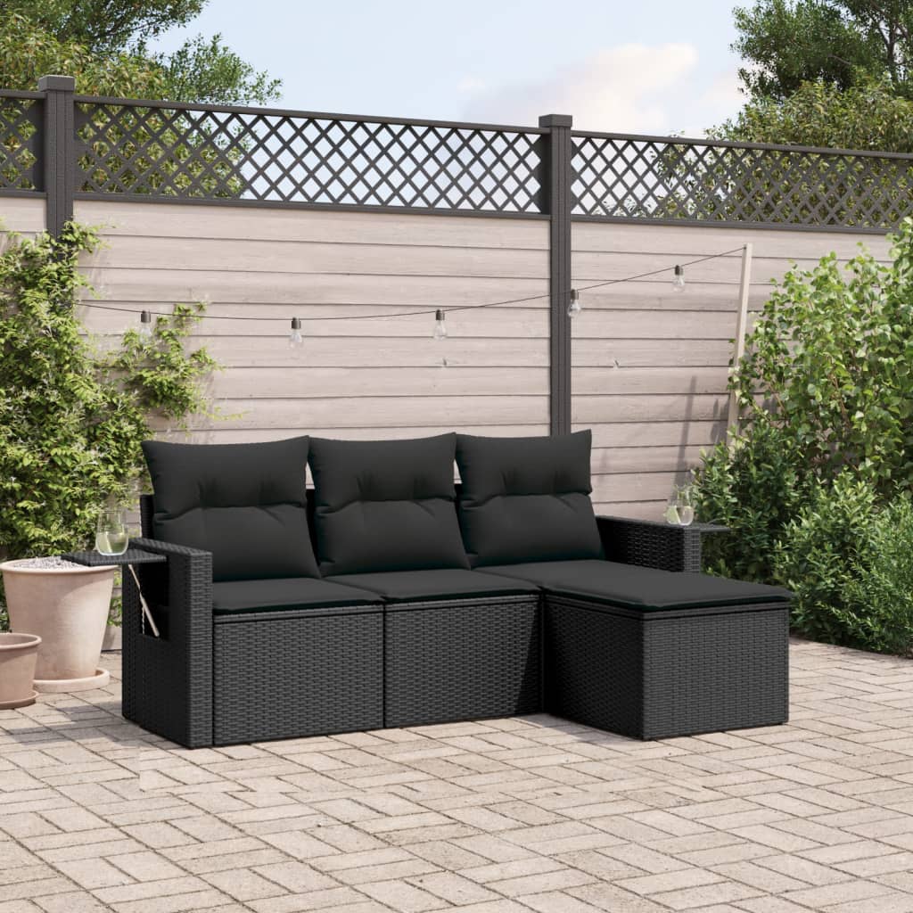 Set Divani da Giardino 4 pz con Cuscini Nero in Polyrattancod mxl 92995