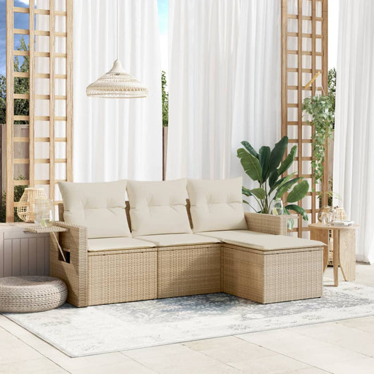 Set Divano da Giardino 4 pz con Cuscini Beige in Polyrattan 3252405