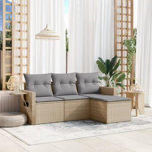 Set Divano da Giardino 4 pz con Cuscini-Sofa da Giardino-Divanetto da esterno Beige in Polyrattan 959326