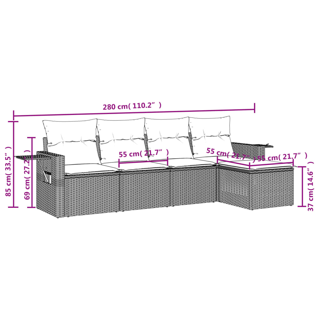 Set Divani da Giardino 5 pz con Cuscini in Polyrattan Nero 3252422