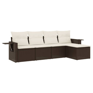 Set Divano da Giardino 5 pz con Cuscini-Sofa da Giardino-Divanetto da esterno Marrone in Polyrattan 269931