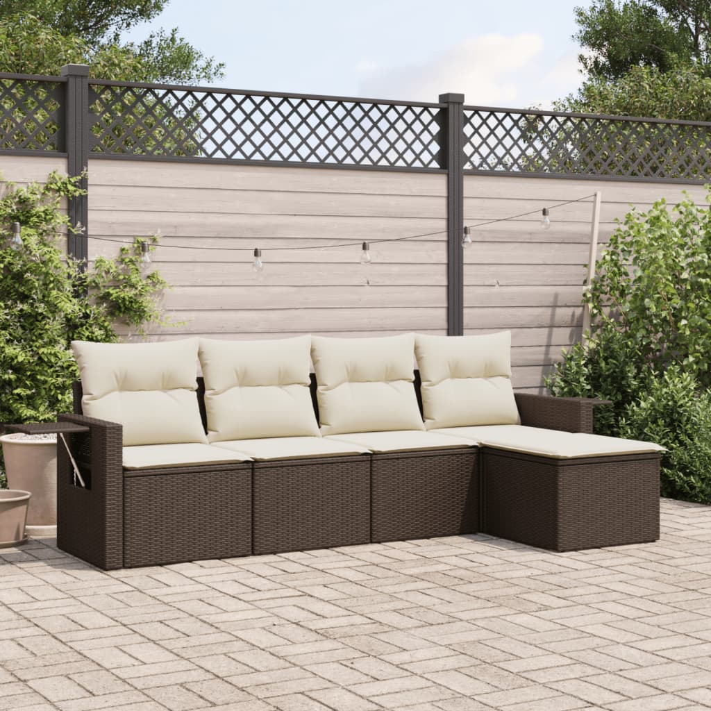 Set Divano da Giardino 5 pz con Cuscini-Sofa da Giardino-Divanetto da esterno Marrone in Polyrattan 269931