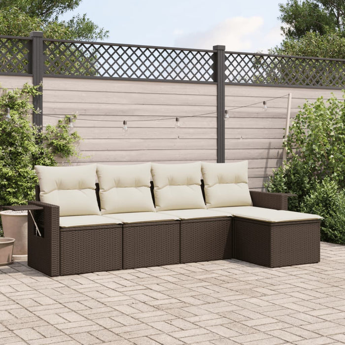 Set Divano da Giardino 5 pz con Cuscini-Sofa da Giardino-Divanetto da esterno Marrone in Polyrattan 269931