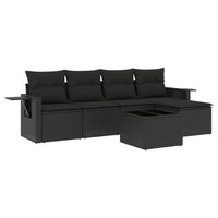 Set Divano da Giardino 6 pz con Cuscini Nero in Polyrattan