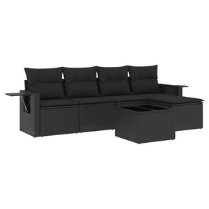 Set Divano da Giardino 6 pz con Cuscini Nero in Polyrattan
