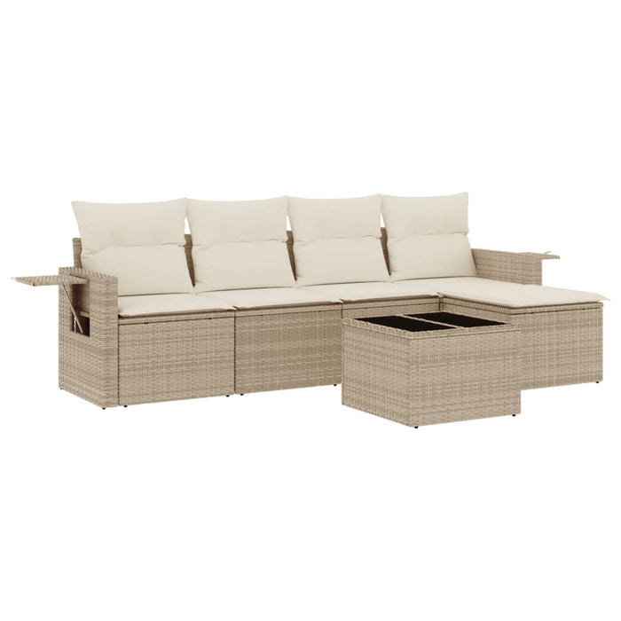 Set Divano da Giardino 6 pz con Cuscini Beige in Polyrattan 3252435
