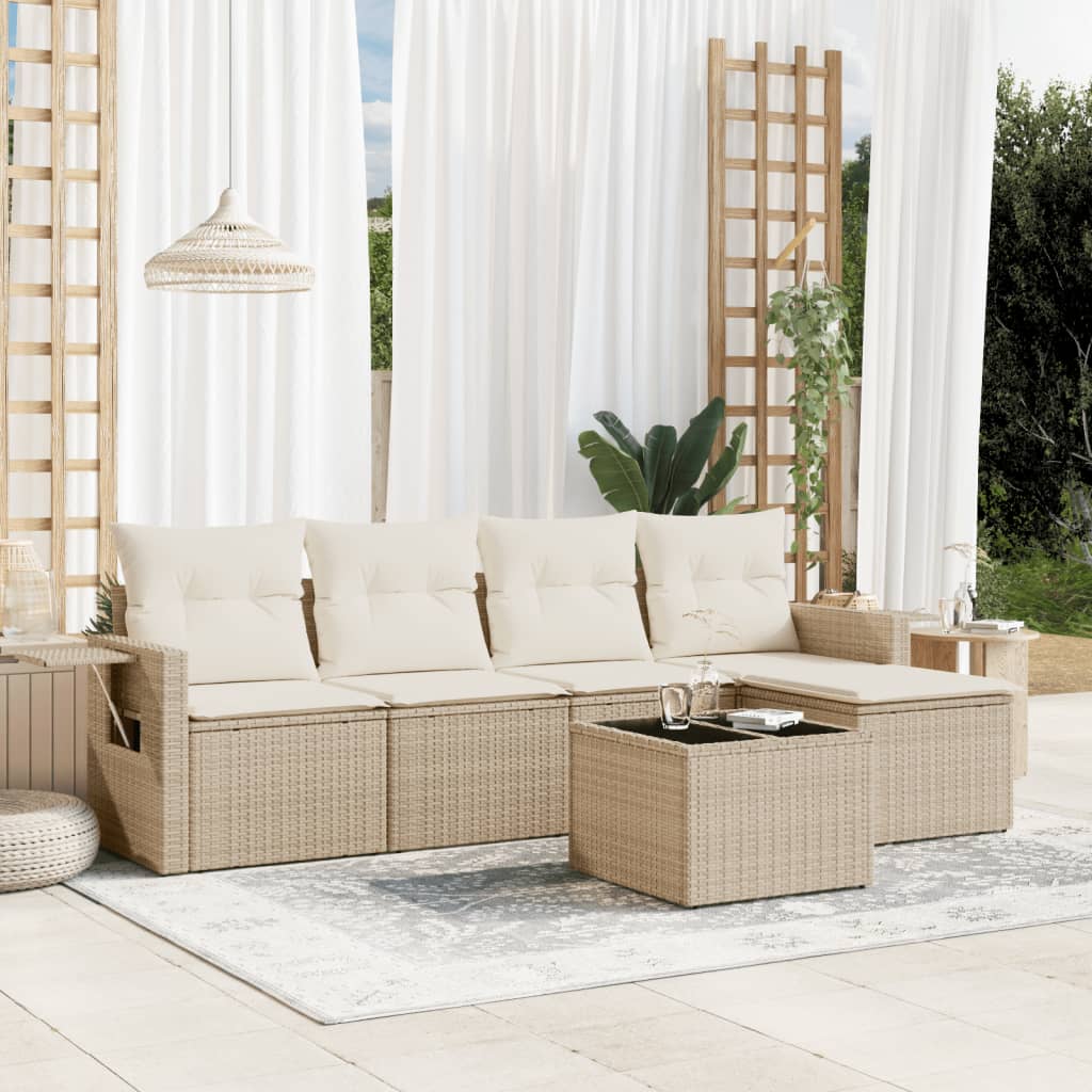 Set Divano da Giardino 6 pz con Cuscini Beige in Polyrattan 3252435