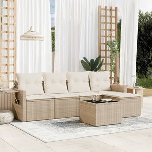 Set Divano da Giardino 6 pz con Cuscini Beige in Polyrattan 3252435