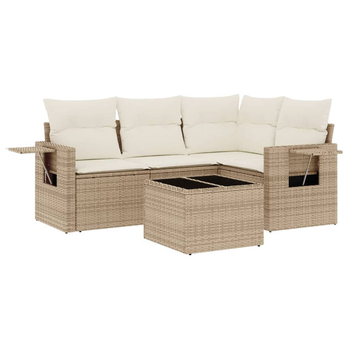 Set Divano da Giardino 5 pz con Cuscini Beige in Polyrattan 3252455