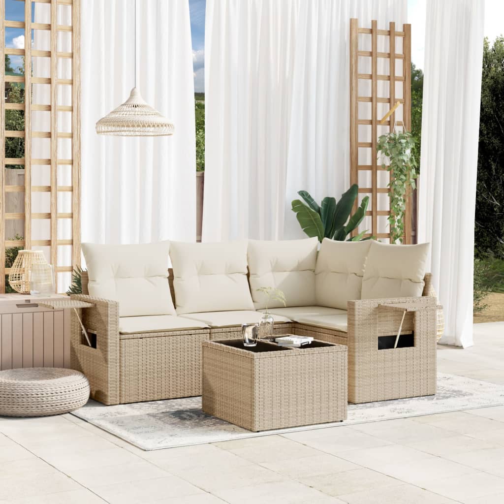 Set Divano da Giardino 5 pz con Cuscini Beige in Polyrattancod mxl 116154