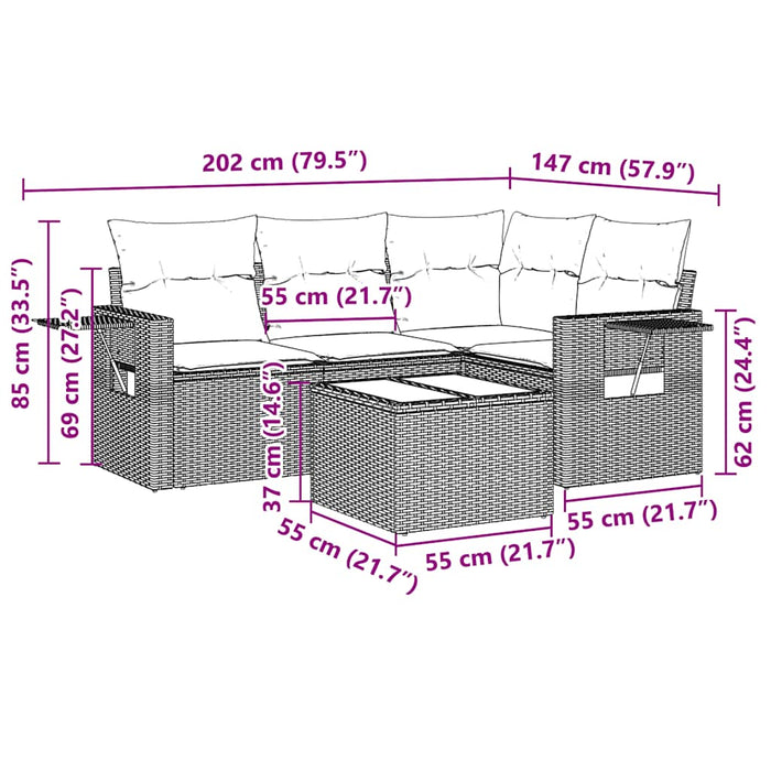Set Divano da Giardino 5pz con Cuscini Grigio Chiaro Polyrattan 3252459