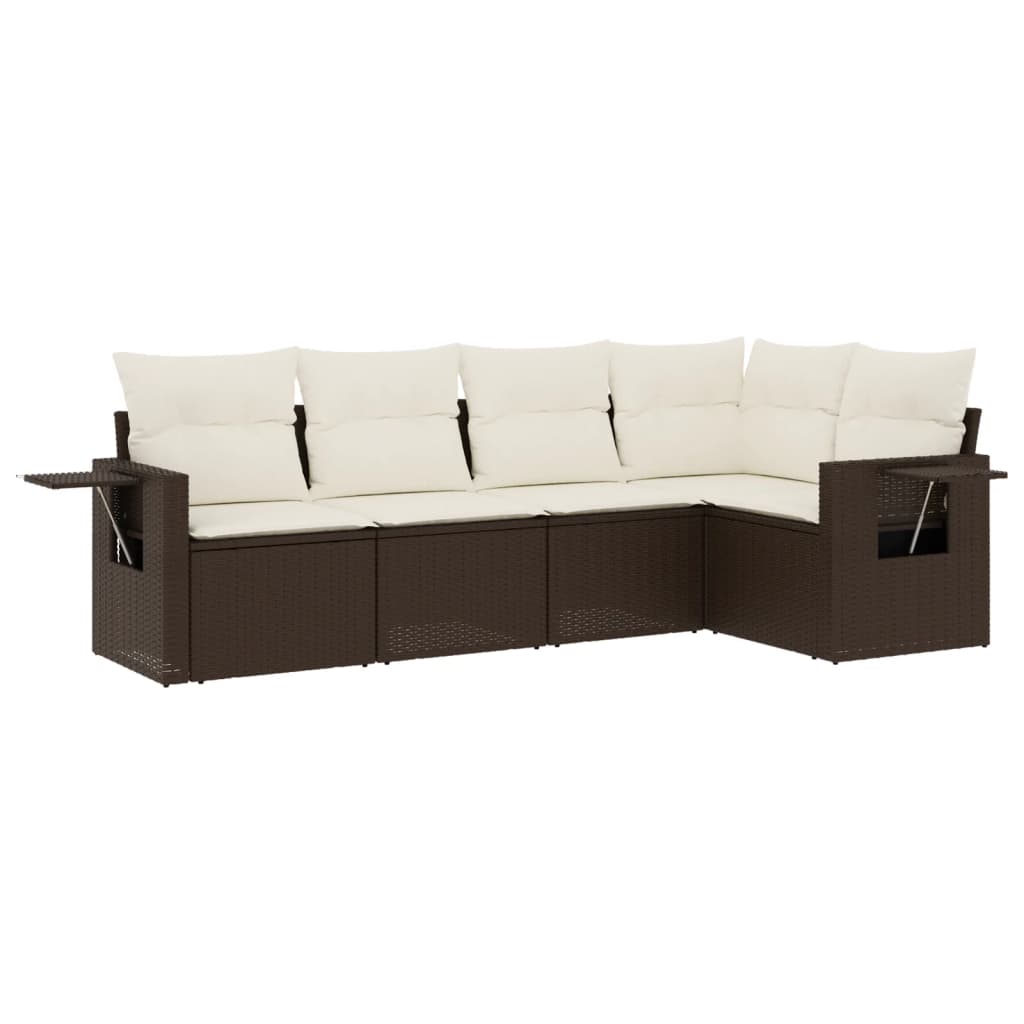 Set Divano da Giardino 5 pz con Cuscini Marrone in Polyrattan 3252470
