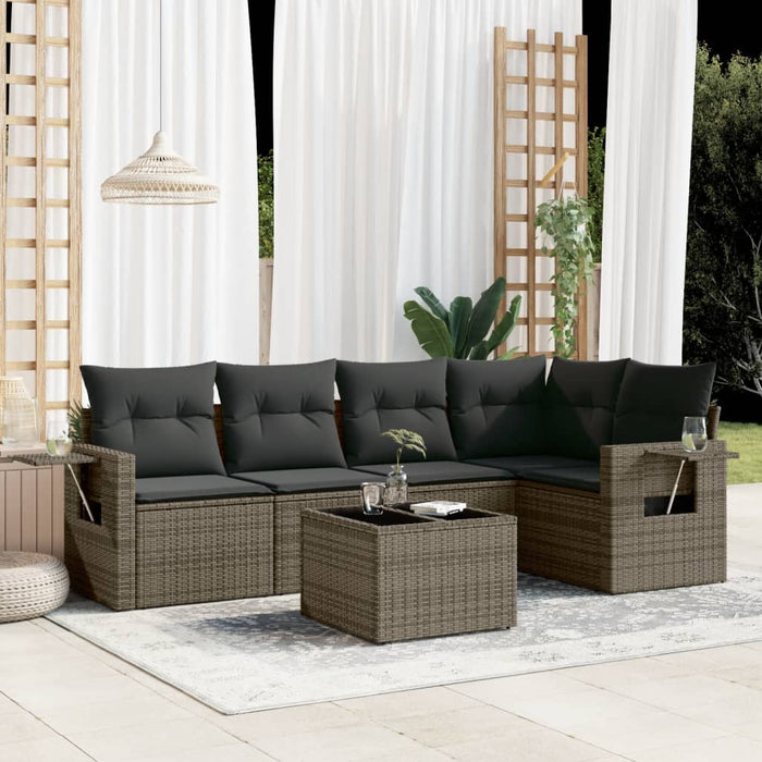 Set Divano da Giardino 6 pz con Cuscini Grigio in Polyrattan 3252477