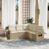 Set Divano da Giardino 5 pz con Cuscini Beige in Polyrattan