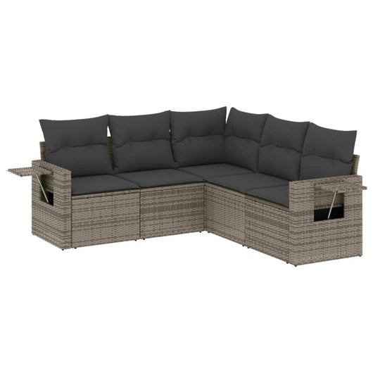 Set Divano da Giardino 5 pz con Cuscini Grigio in Polyrattan