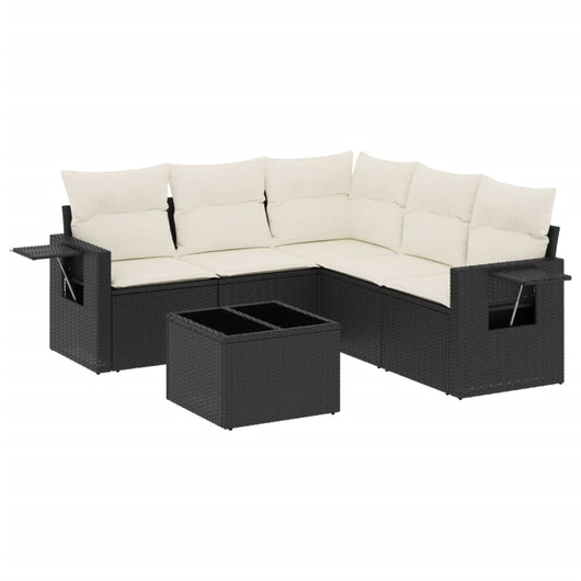 Set Divano da Giardino 6 pz con Cuscini Nero in Polyrattan