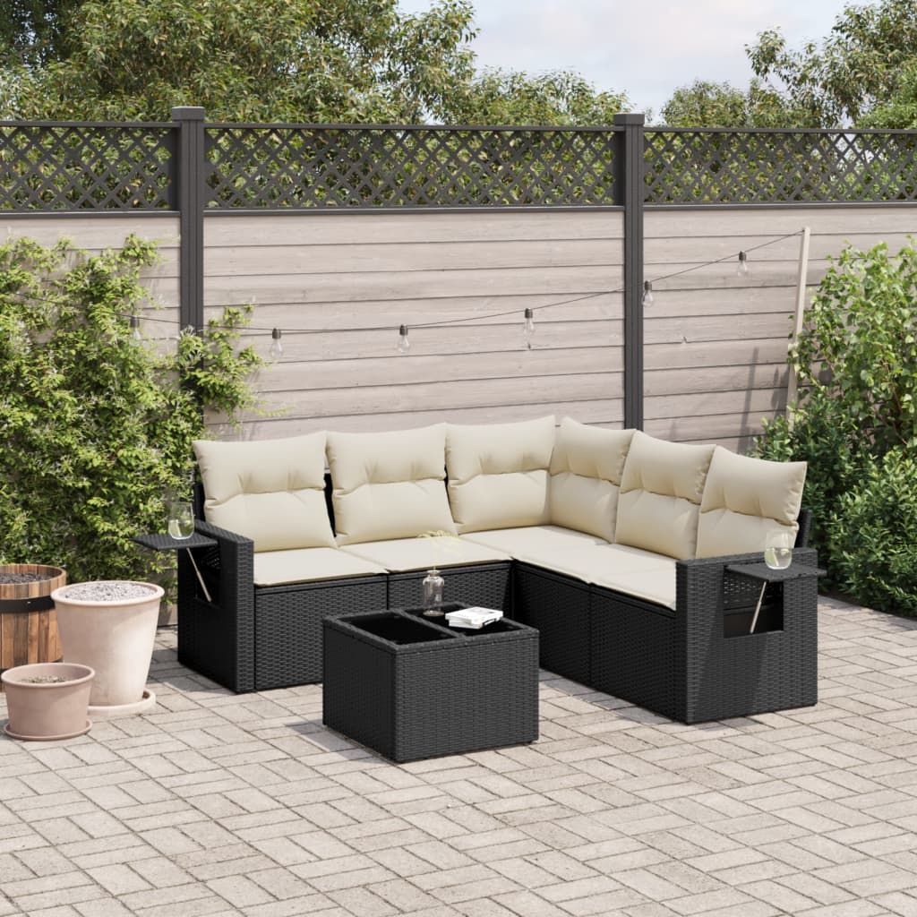 Set Divano da Giardino 6 pz con Cuscini Nero in Polyrattan