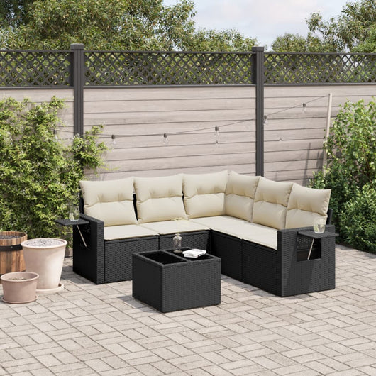 Set Divano da Giardino 6 pz con Cuscini Nero in Polyrattan