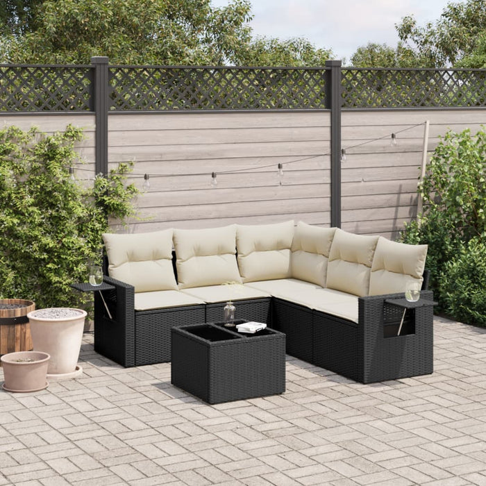 Set Divano da Giardino 6 pz con Cuscini Nero in Polyrattan