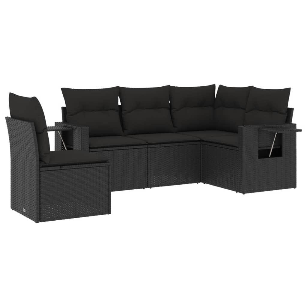 Set Divani da Giardino 5 pz con Cuscini in Polyrattan Nero
