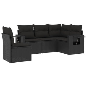 Set Divani da Giardino 5 pz con Cuscini in Polyrattan Nero