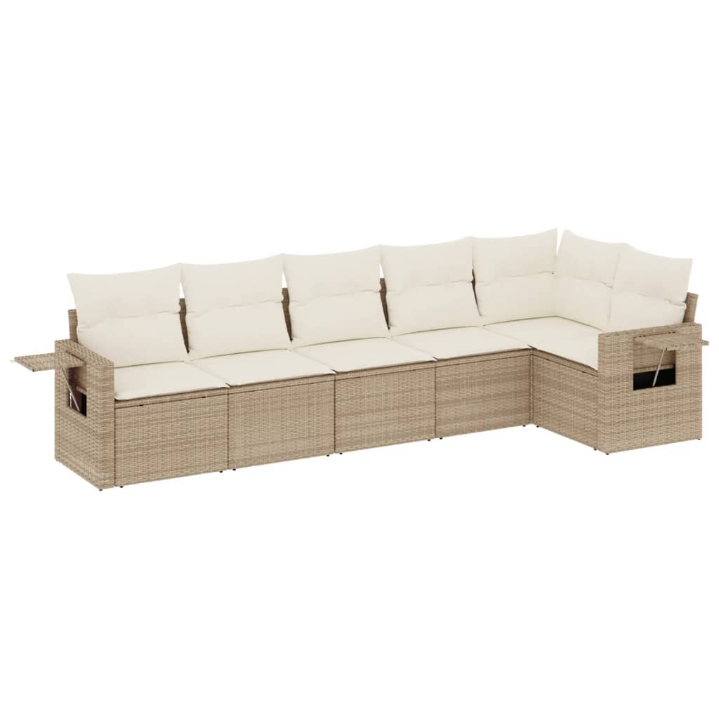 Set Divano da Giardino 6 pz con Cuscini Beige in Polyrattan 3252525
