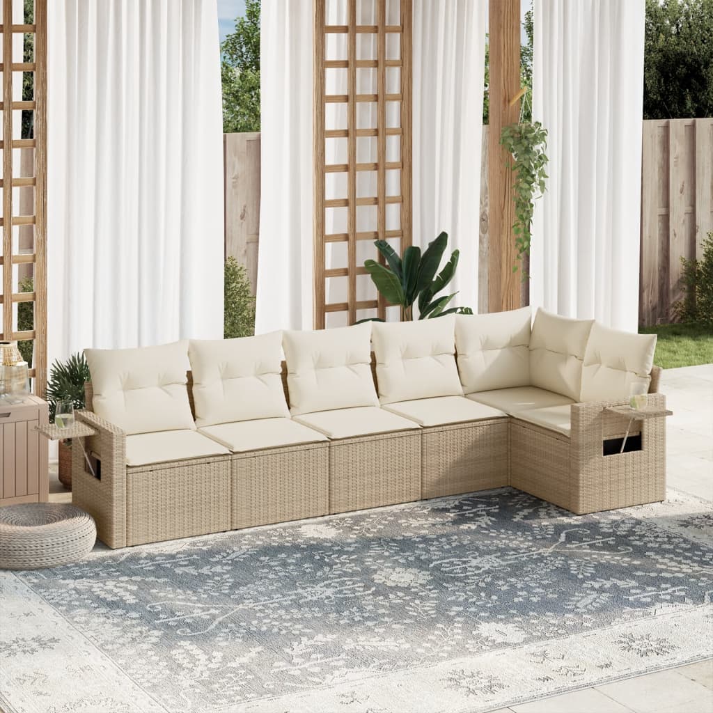 Set Divano da Giardino 6 pz con Cuscini Beige in Polyrattan 3252525