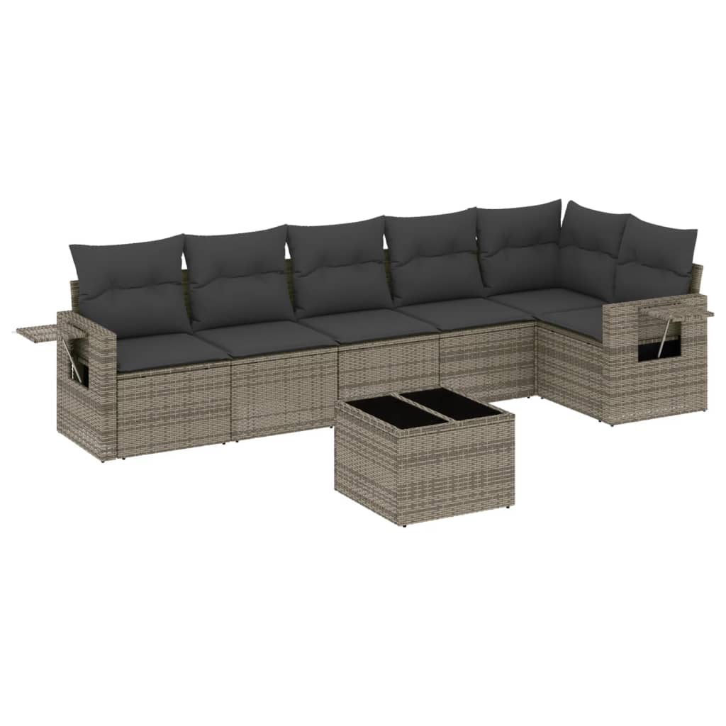 Set Divani da Giardino 7 pz con Cuscini Grigio in Polyrattan