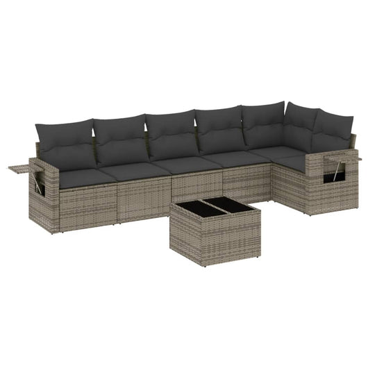 Set Divani da Giardino 7 pz con Cuscini Grigio in Polyrattan