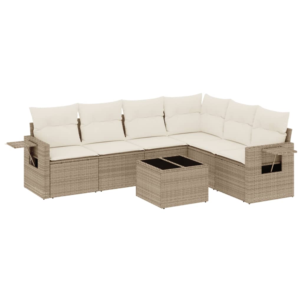 Set Divani da Giardino 7 pz con Cuscini Beige in Polyrattan 3252555