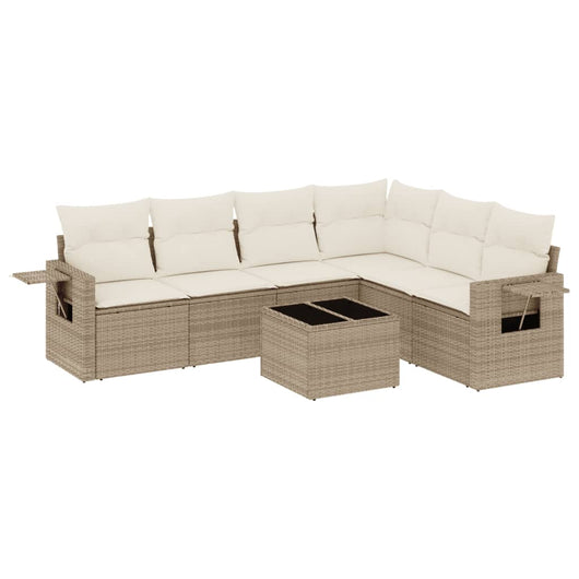 Set Divani da Giardino 7 pz con Cuscini Beige in Polyrattan 3252555