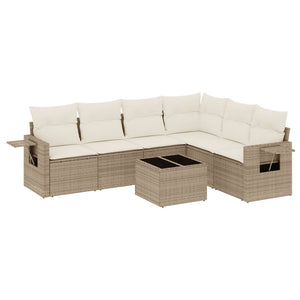 Set Divani da Giardino 7 pz con Cuscini Beige in Polyrattan 3252555