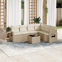Set Divani da Giardino 7 pz con Cuscini Beige in Polyrattan 3252555