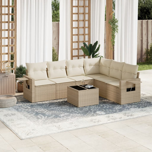 Set Divani da Giardino 7 pz con Cuscini Beige in Polyrattan 3252555