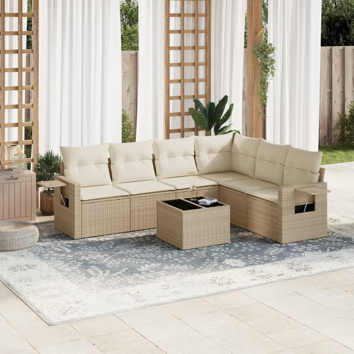 Set Divani da Giardino 7 pz con Cuscini Beige in Polyrattan 3252555